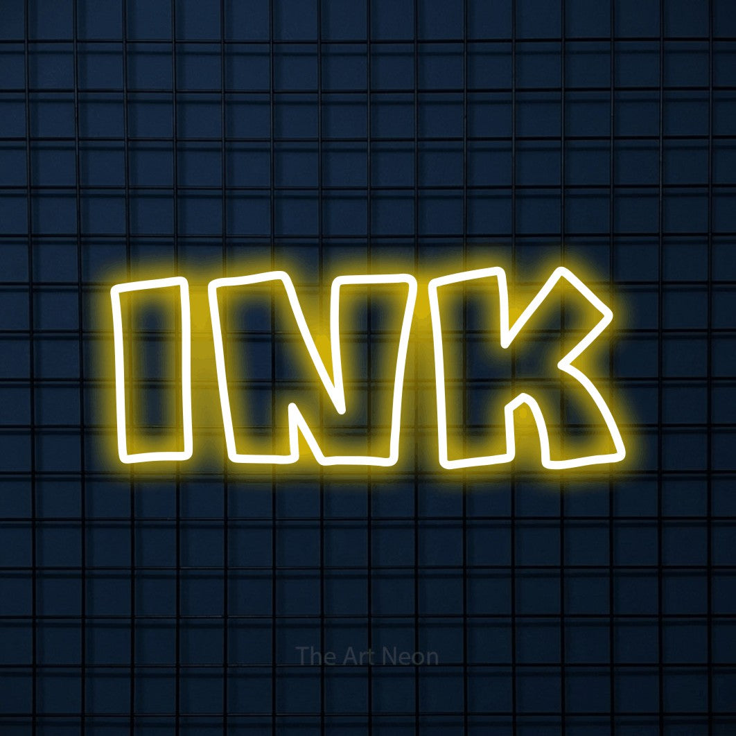 LED neon sign reading “ink”, arranged in a single line.