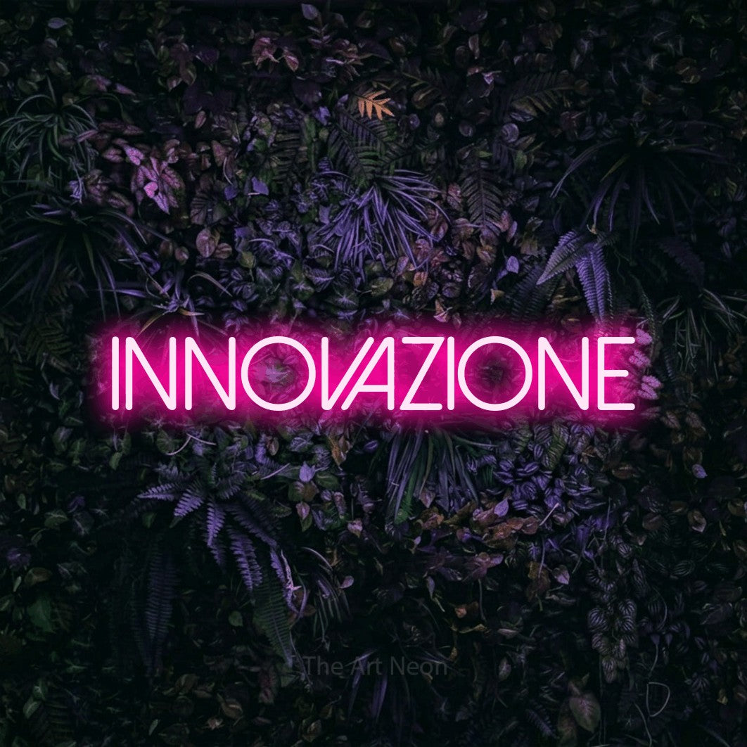 LED neon sign reading “INNOVAZIONE”, arranged in a single line.