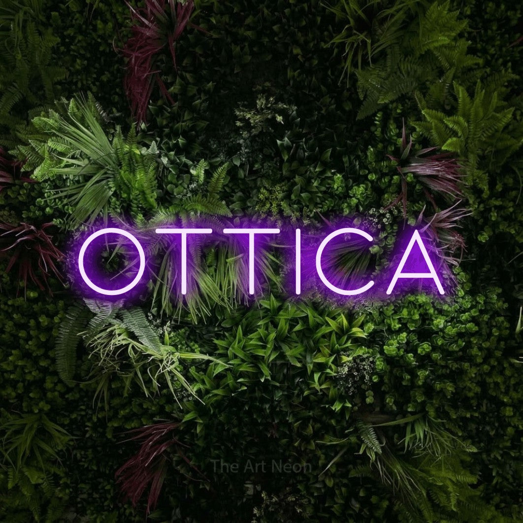 LED neon sign reading “Ottica”, arranged in a single line.