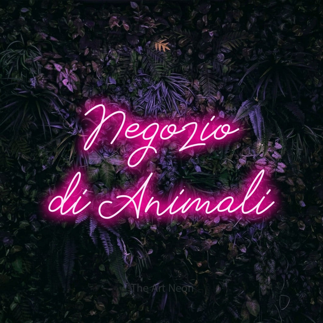 LED neon sign reading “Negozio di Animali”, arranged in 2 lines.