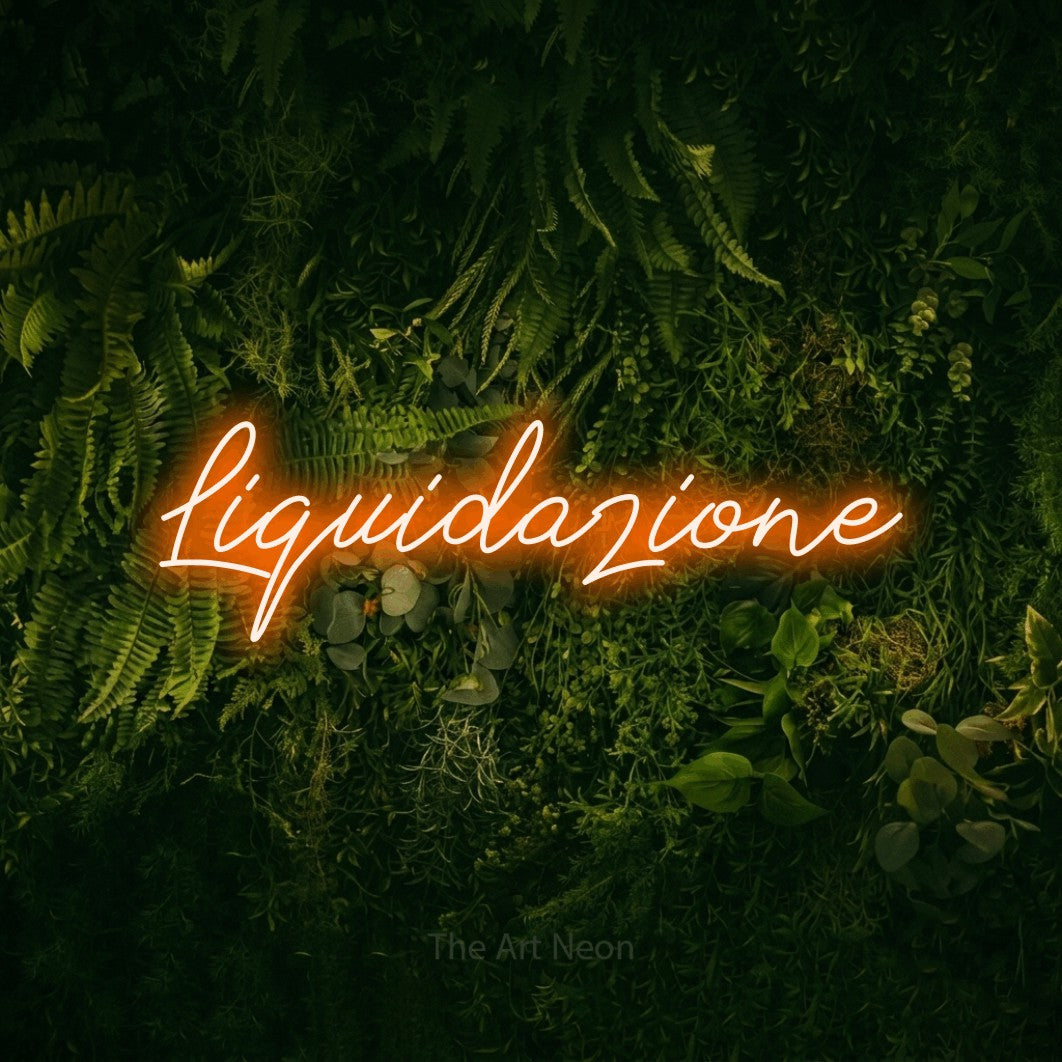 LED neon sign reading “Liquidazione”, arranged in a single line.