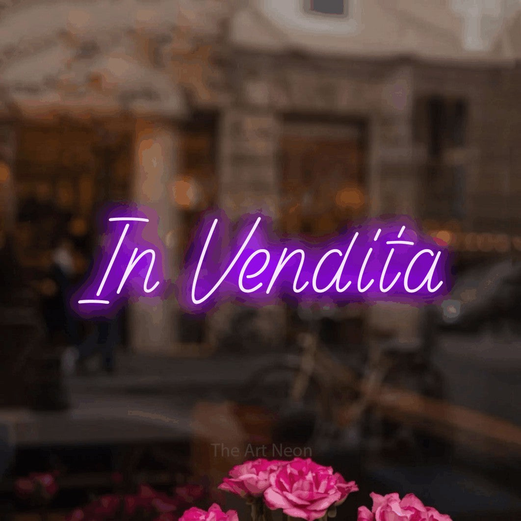 LED neon sign reading “In Vendita”, arranged in a single line.