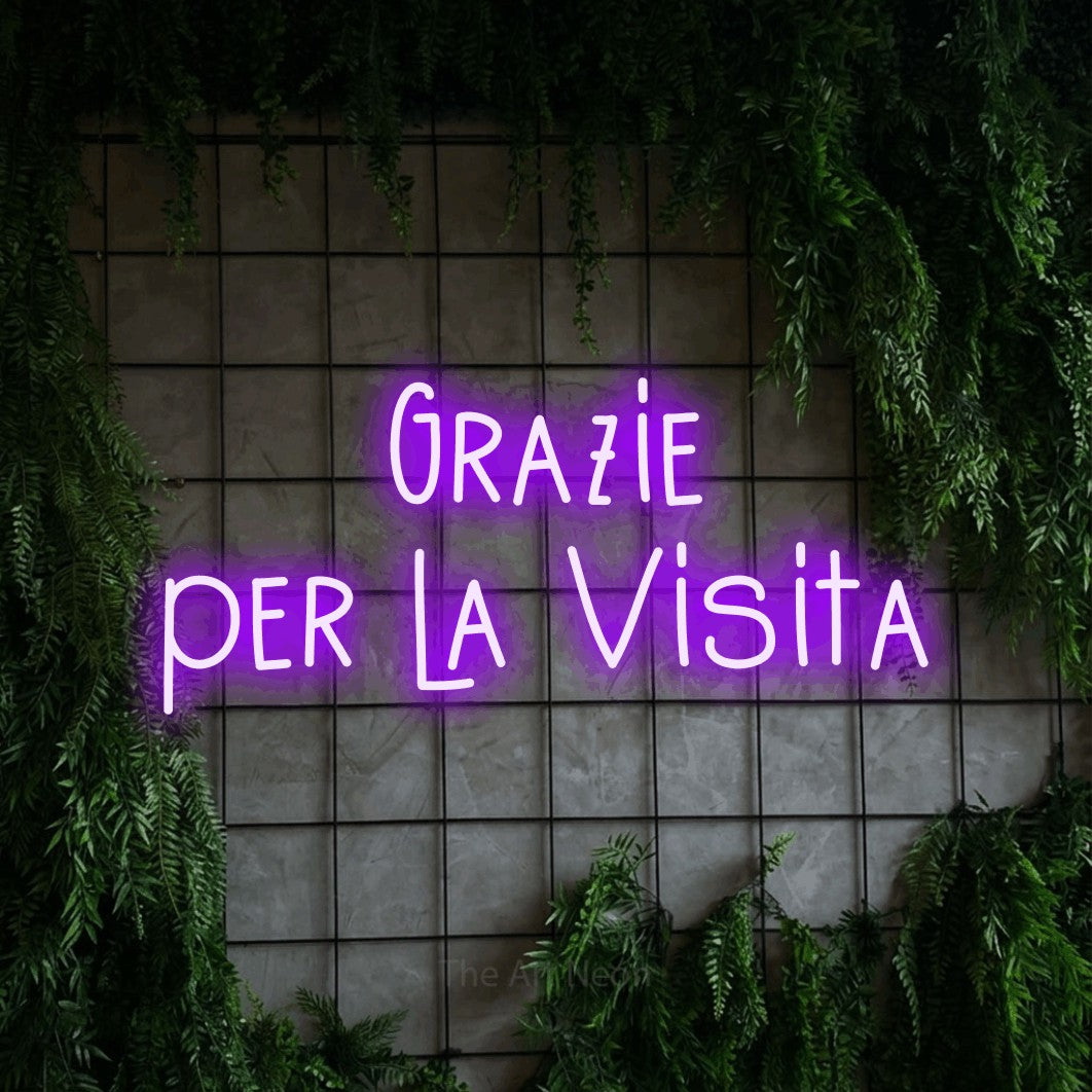 LED neon sign reading “Grazie per la Visita”, arranged in 2 lines.