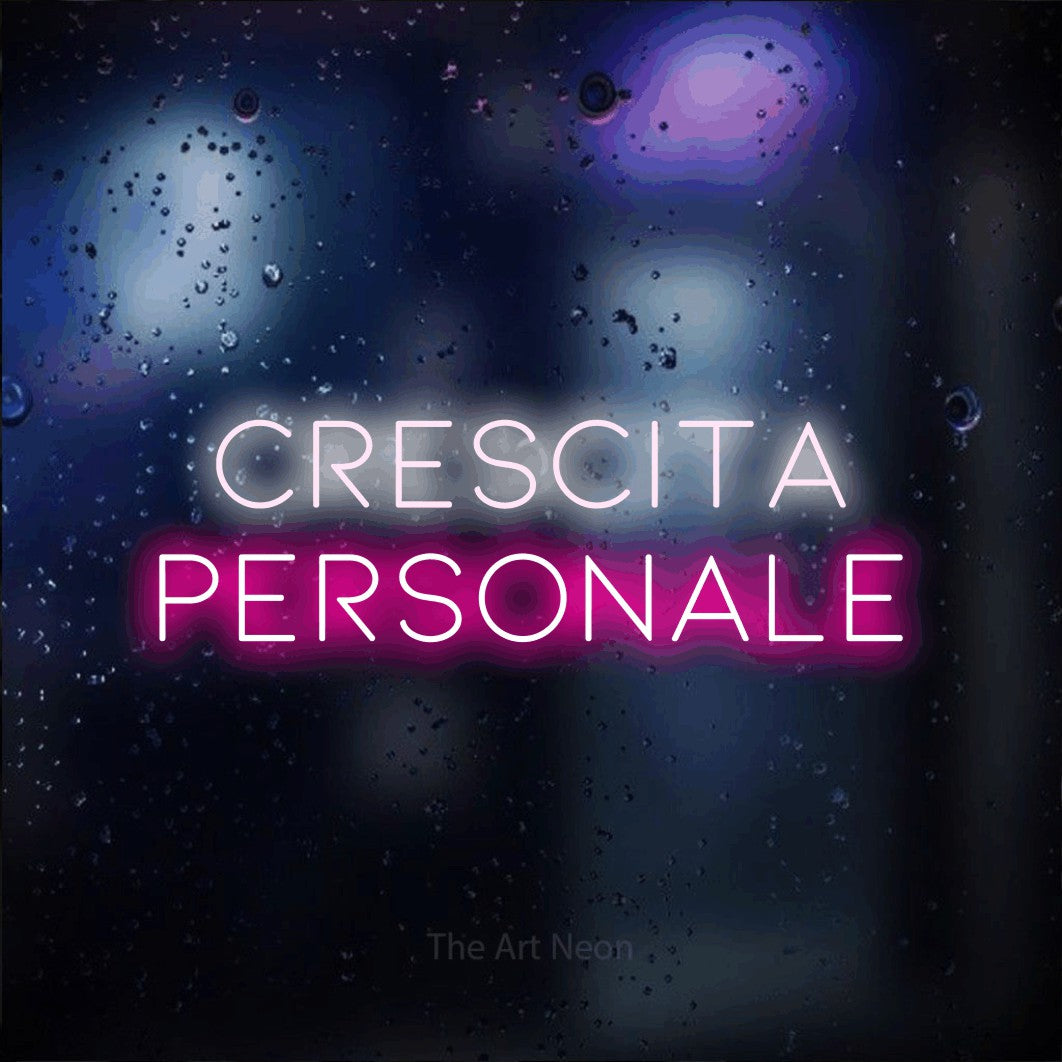 LED neon sign reading “crescita PERSONALE”, arranged in 2 lines.