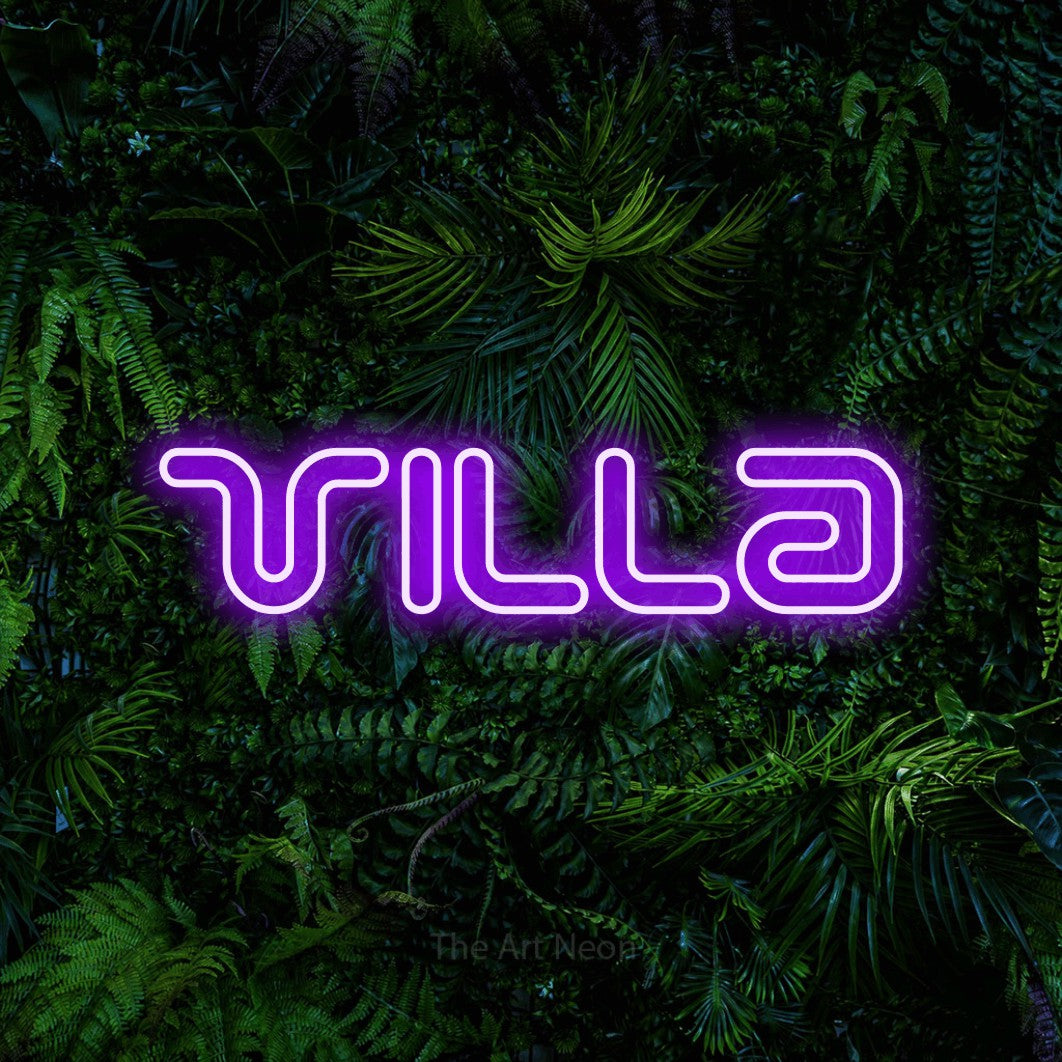 LED neon sign reading “Villa”, arranged in a single line.