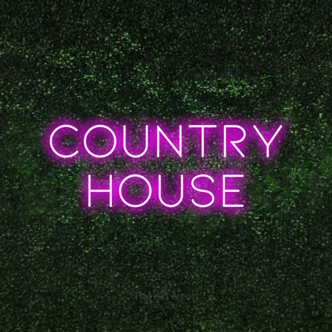 LED neon sign reading “country house”, arranged in 2 lines.