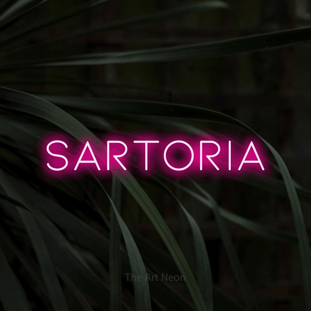 LED neon sign reading “SARTORIA”, arranged in a single line.