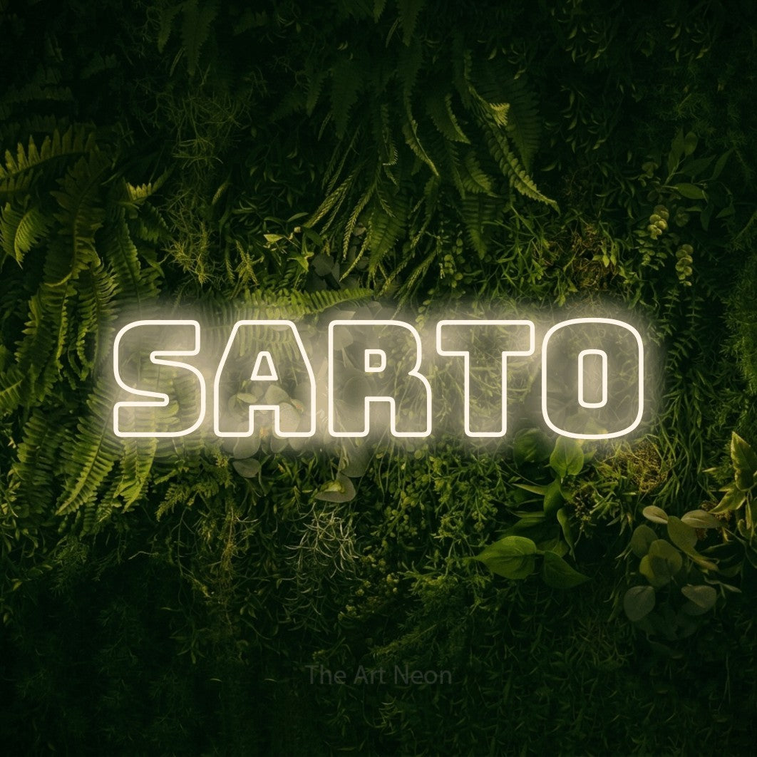 LED neon sign reading “SARTO”, arranged in a single line.