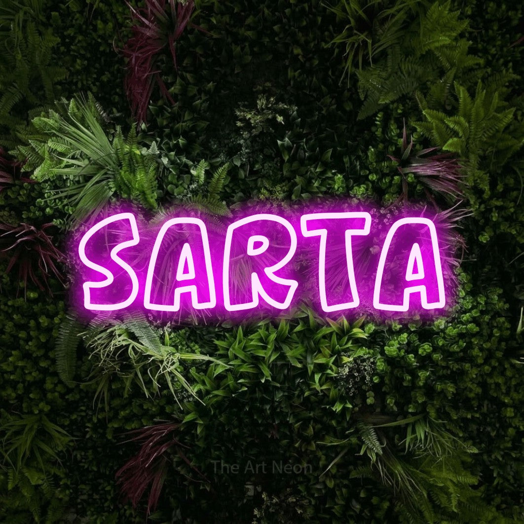LED neon sign reading “sarta”, arranged in a single line.