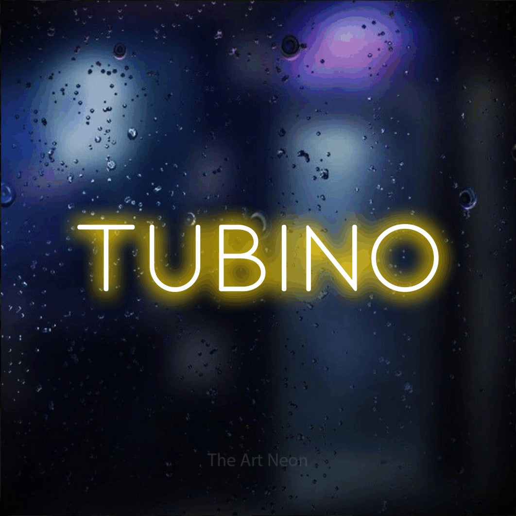 LED neon sign reading “Tubino”, arranged in a single line.