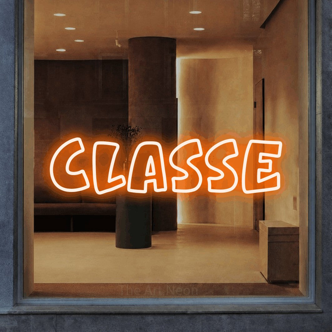 LED neon sign reading “Classe”, arranged in a single line.