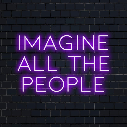 Wykonany na zamówienie neon LED z napisem „Imagine All The People” w postaci świecących, artystycznych liter. Idealny do oświetlenia każdego pomieszczenia.