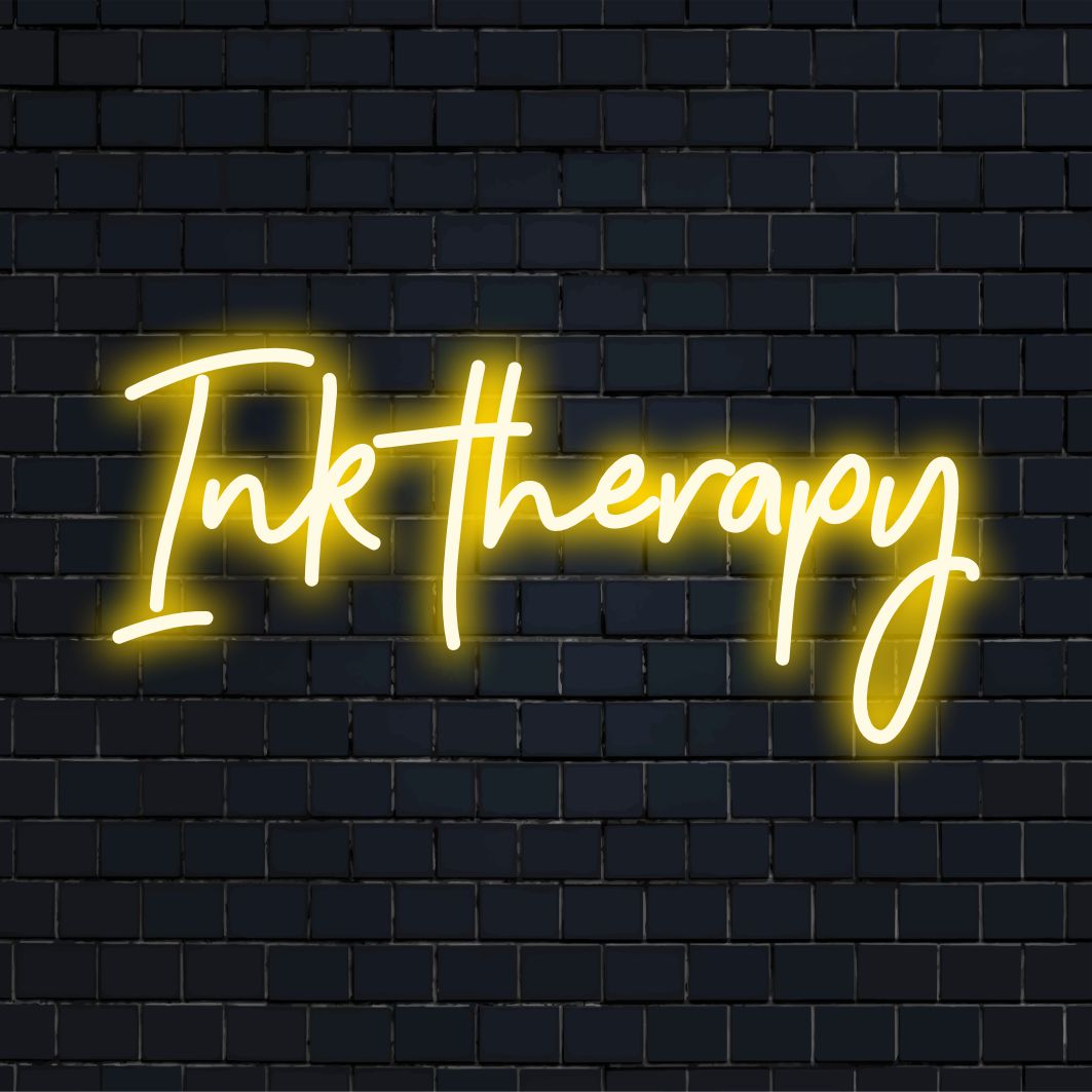 Vibrant Ink Therapy neon sign, perfect for any space. Custom-made LED neon light exuding creativity and unique artistry.