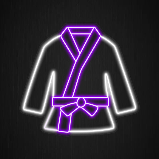 "Judo Uniform Neon Sign" - Illuminate your space with the powerful symbol of a judo uniform, reflecting the strength and discipline of martial arts.