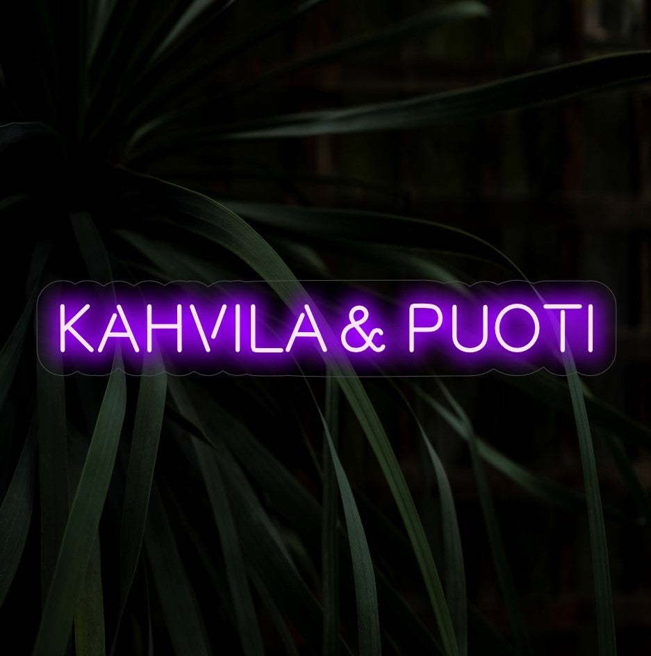"Kahvila & Puoti Neon Sign" - Transformeer uw ruimte met de uitnodigende gloed van dit door Scandinavië geïnspireerde neonbord, perfect voor koffiebars en boetieks.