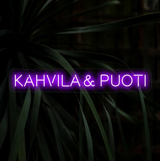 "Kahvila & Puoti Neon Sign" - Transform your space with the inviting glow of this Nordic-inspired neon sign, perfect for coffee shops and boutiques.