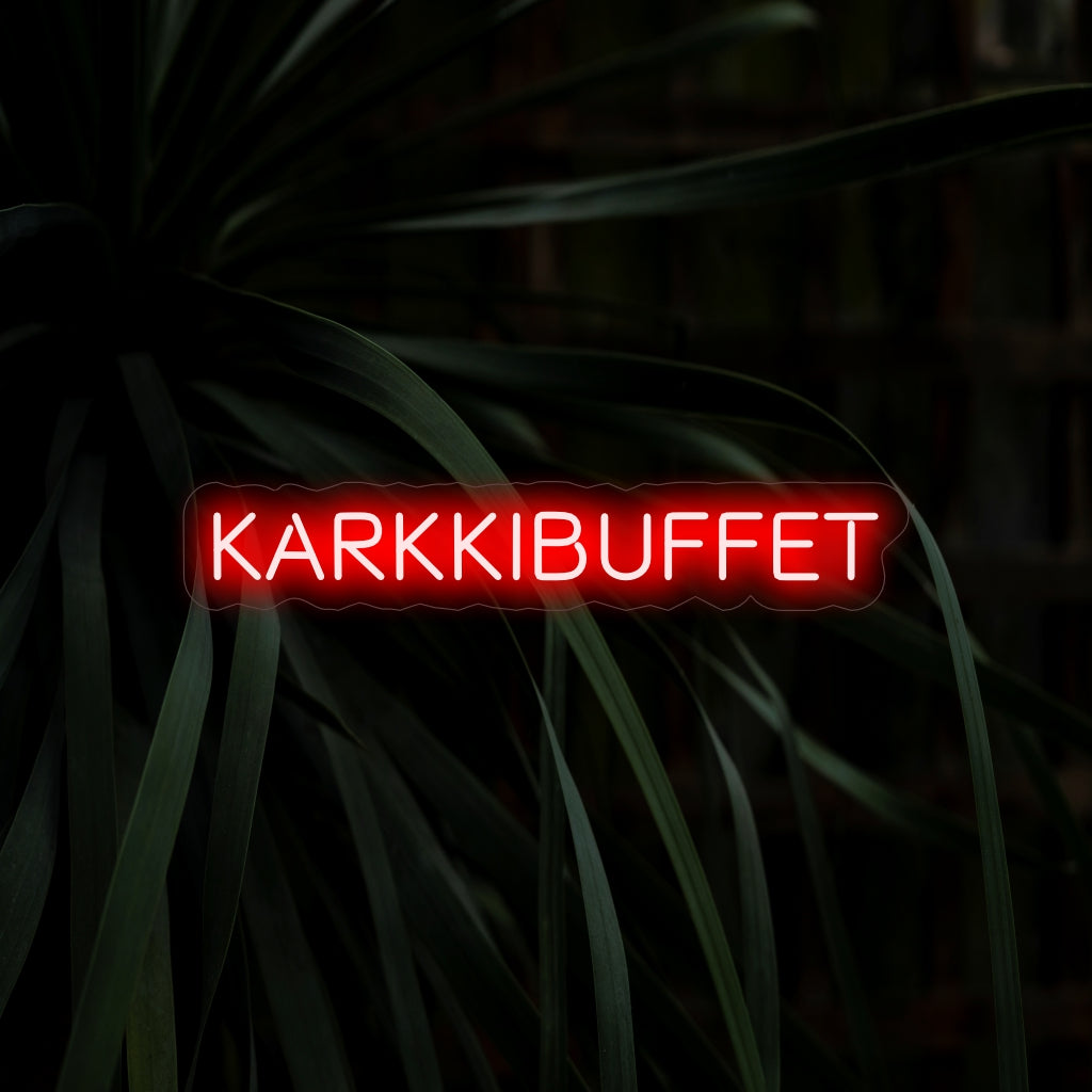 "Karkkibuffet Neon Sign" - Infuse sweetness into your space with this delightful neon sign, perfect for highlighting candy buffets and dessert corners. Brighten up the atmosphere with a touch of sugary charm.