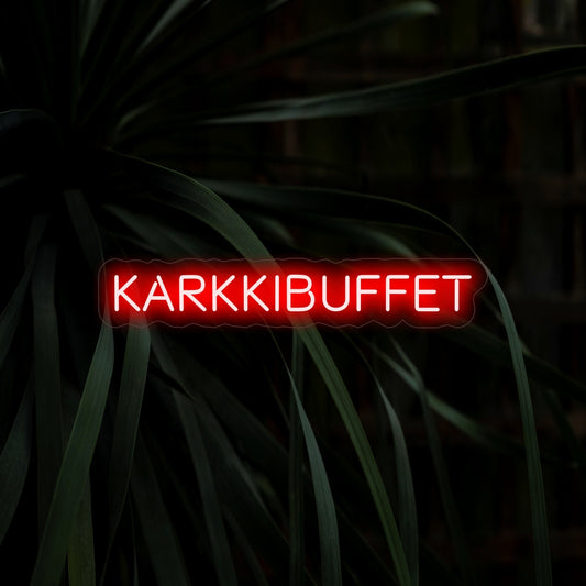"Karkkibuffet Neon Sign" - Infuse sweetness into your space with this delightful neon sign, perfect for highlighting candy buffets and dessert corners. Brighten up the atmosphere with a touch of sugary charm.
