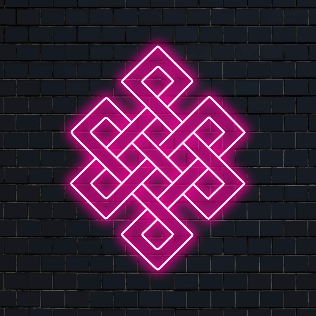 Illuminated karma symbol with a contemporary glow, perfect as striking neon wall art or personalized neon light decor.