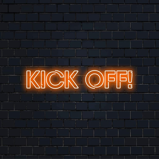 Custom made LED neon sign, Kick Off!, vibrant neon wall art illuminating any space with a sporty flair.