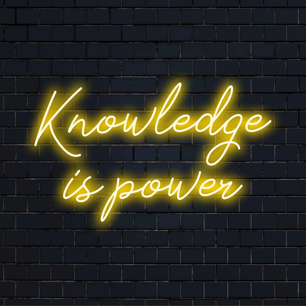 Knowledge Is Power in bright, handcrafted LED neon—a striking custom sign for inspiring wall art and decor.