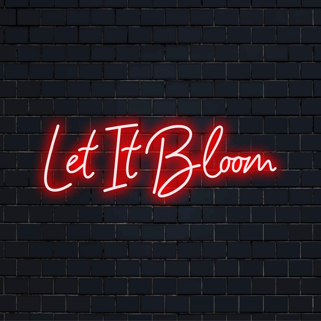 Vibrant Let It Bloom LED neon sign, an eye-catching neon wall art piece perfect for any decor.