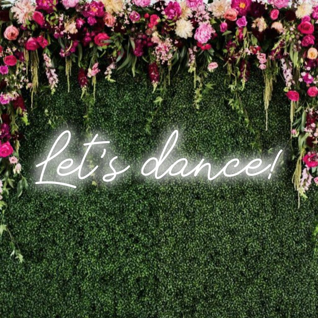 Enseigne néon LED personnalisée avec inscription « Let's Dance ! » vibrante pour une décoration dynamique. Une décoration murale néon idéale pour dynamiser n'importe quel espace.