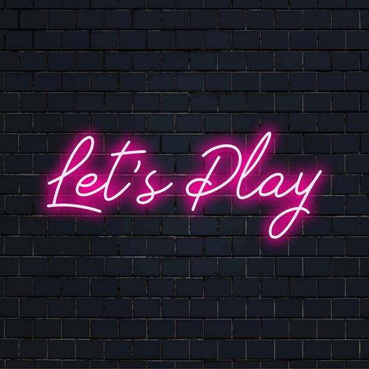 Colorful LED neon sign featuring 'Let's Play'; perfect for vibrant decor and mood-lifting ambiance. Custom neon artwork.