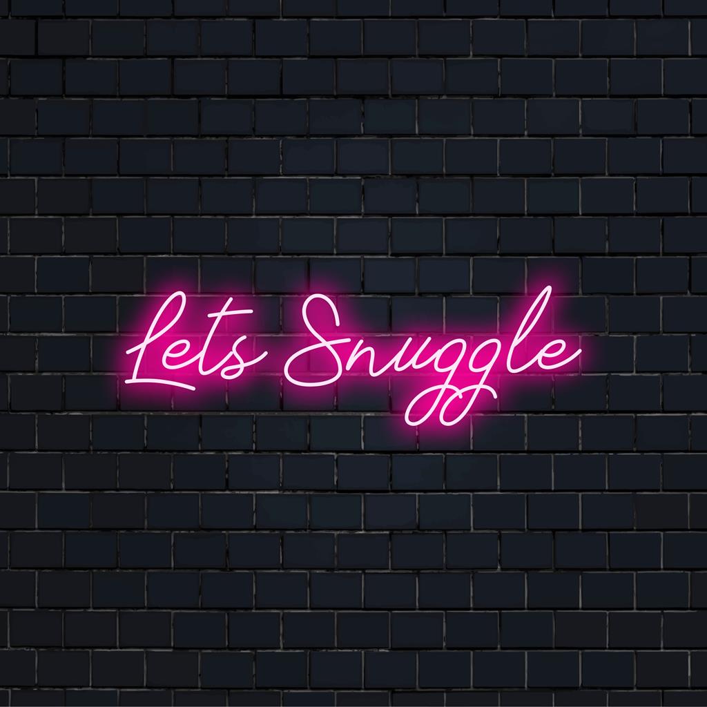 Custom LED neon sign with 'Let's Snuggle' in stylish cursive. Unique neon light decor for cozy spaces.