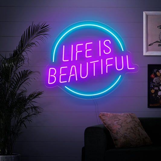 "Life is Beautiful Neon Sign" is a radiant reminder with this neon light, spreading positivity and joy.