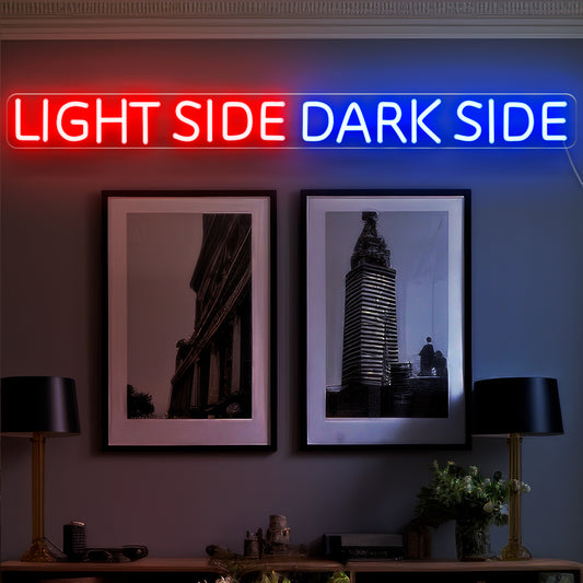 "Light Side Dark Side Neon Sign" is a luminous representation of duality, perfect for spaces that embrace contrasting vibes. Illuminate your surroundings with this distinctive neon light!