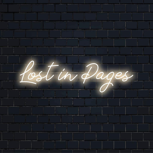 Custom LED neon sign featuring the phrase Lost In Pages, perfect for adding a literary-inspired glow to any space.