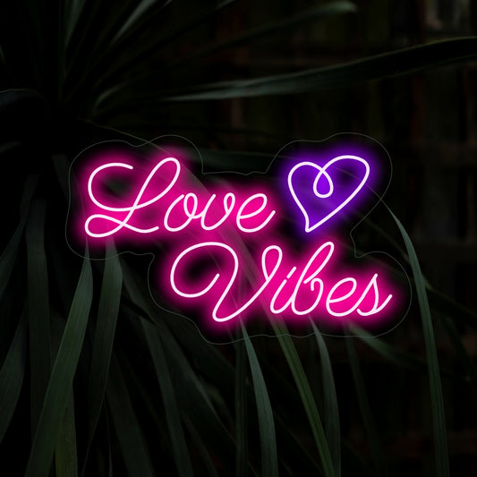  "Love Vibes Neon Sign" is a trendy and affectionate addition for spaces radiating positive and romantic energy. Illuminate with love vibes!