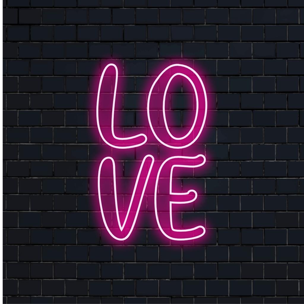 LED neon sign design reading Love in elegant script; perfect neon light decor and personalized neon sign custom for your space.