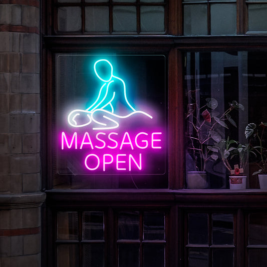 "Massage Open Neon Sign" is an inviting and soothing addition, perfect for signaling an open massage or spa service. Illuminate with relaxation and tranquility!