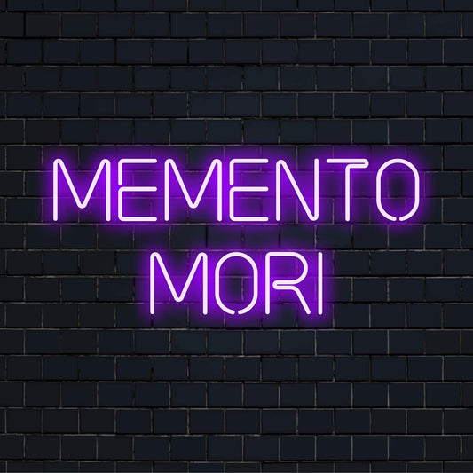 Memento Mori custom LED neon sign featuring captivating neon art, perfect for a bold and artistic decor statement.