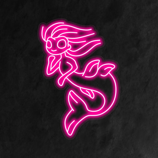 An illuminated neon sign featuring a mesmerizing mermaid, evoking the enchantment of the ocean and fantasy realms