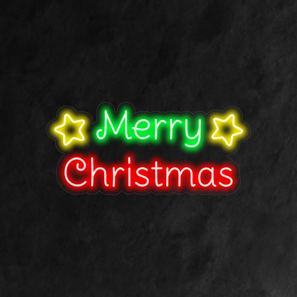 "Merry Christmas With Stars Neon Sign" is a dazzling and festive addition to your holiday-themed interior. A neon light that brings the brilliance of stars to Christmas celebrations.
