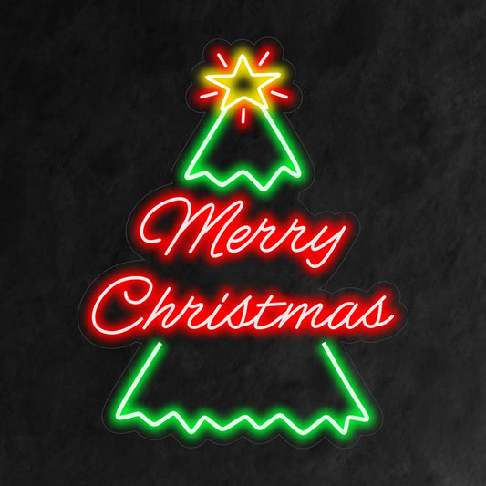 "Merry Christmas and Tree Neon Sign" is a festive and classic addition to your holiday-themed interior. A neon light that combines the joy of Christmas with a traditional tree design.