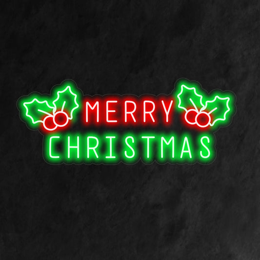 "Merry Christmas with Holly Berry Neon Sign" is a festive and charming addition to your holiday-themed interior. A neon light that incorporates the classic symbol of holly berries.