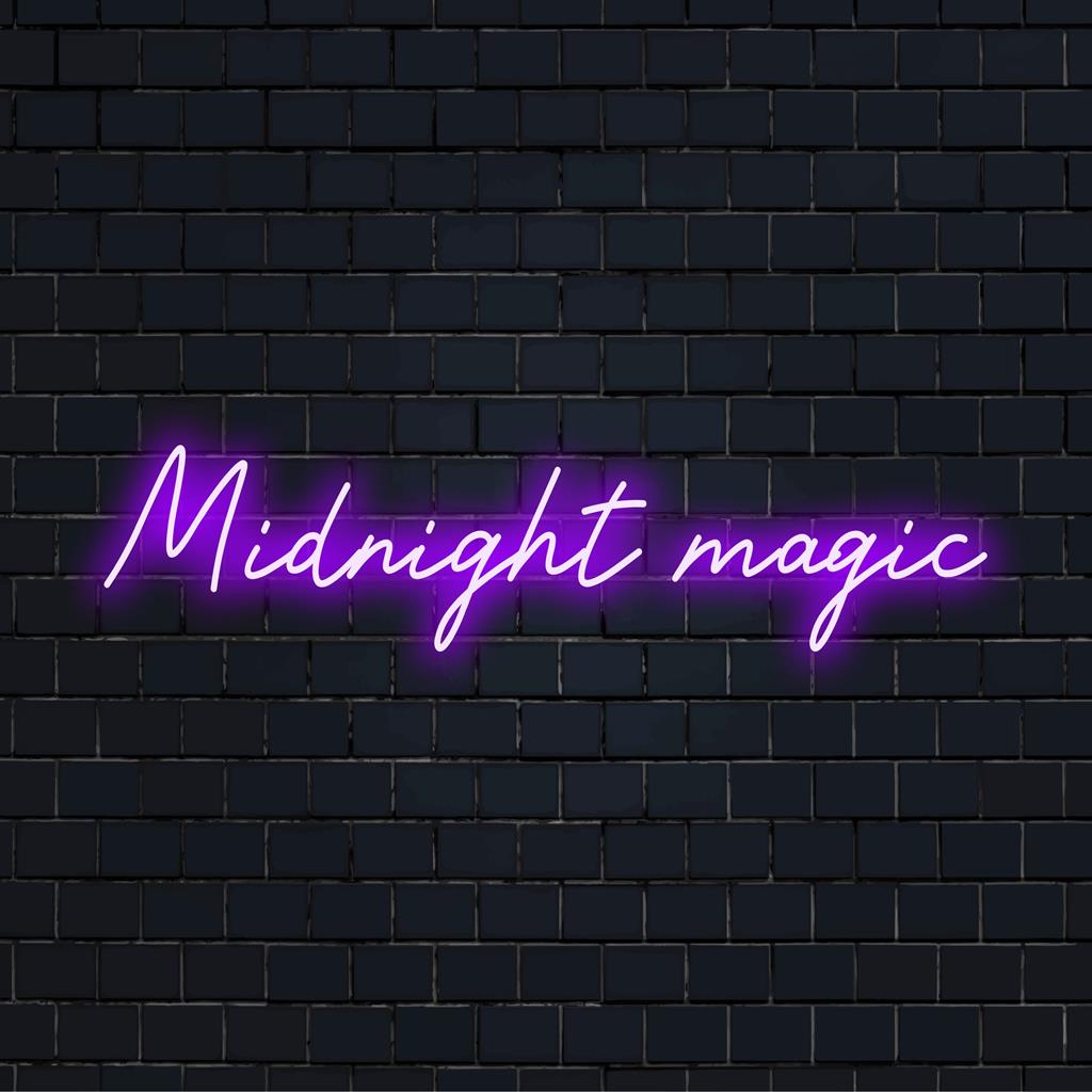 LED neon sign called 'Midnight Magic', encapsulating artisanal craftsmanship in bespoke neon wall art.