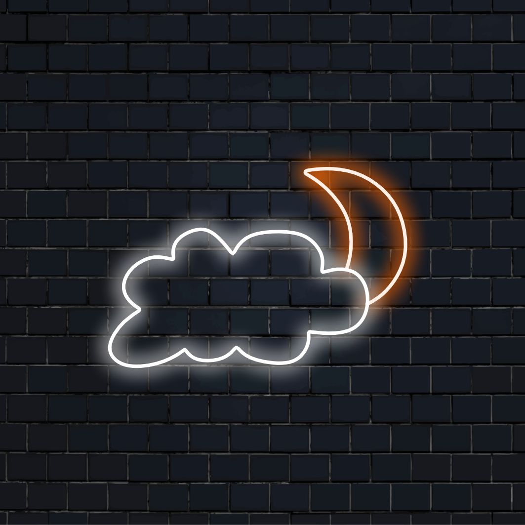 "Moon and Cloud Neon Sign" is a dreamy and atmospheric addition for spaces seeking a touch of celestial charm. Illuminate with nighttime allure!