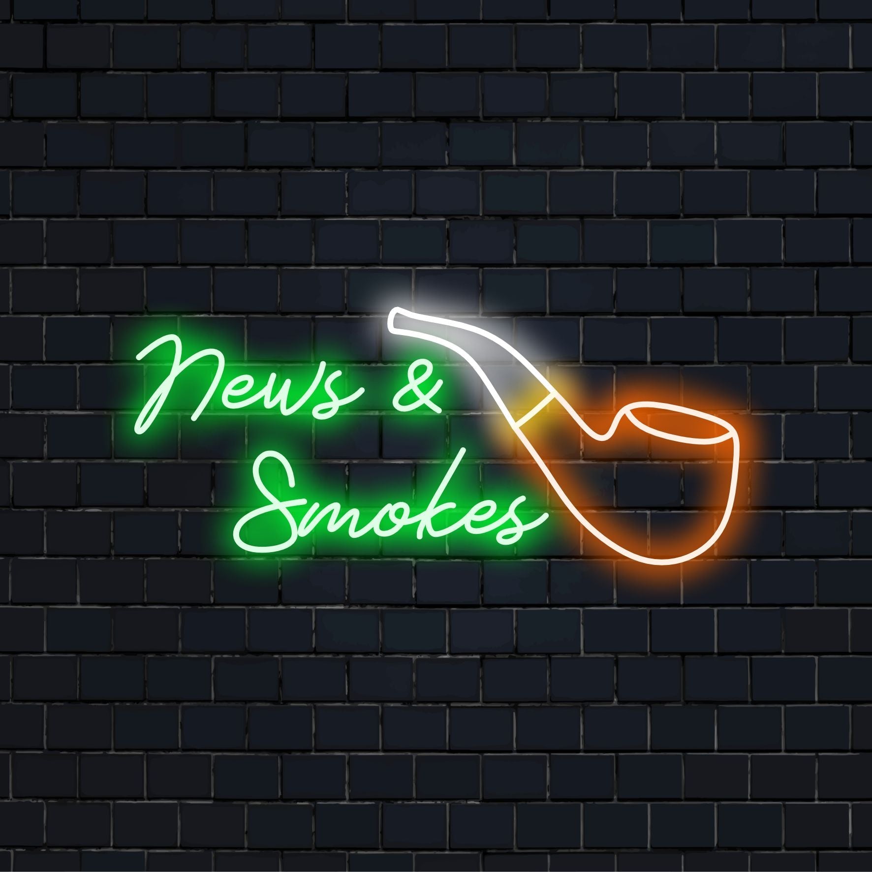 LED neon sign featuring News & Smokes 2 text in vibrant light, offering a unique, custom-made neon design for personal flair.