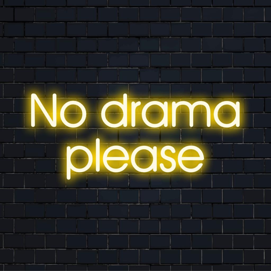 LED neon sign featuring the phrase No Drama Please in bright hues, perfect for minimalist neon decor.