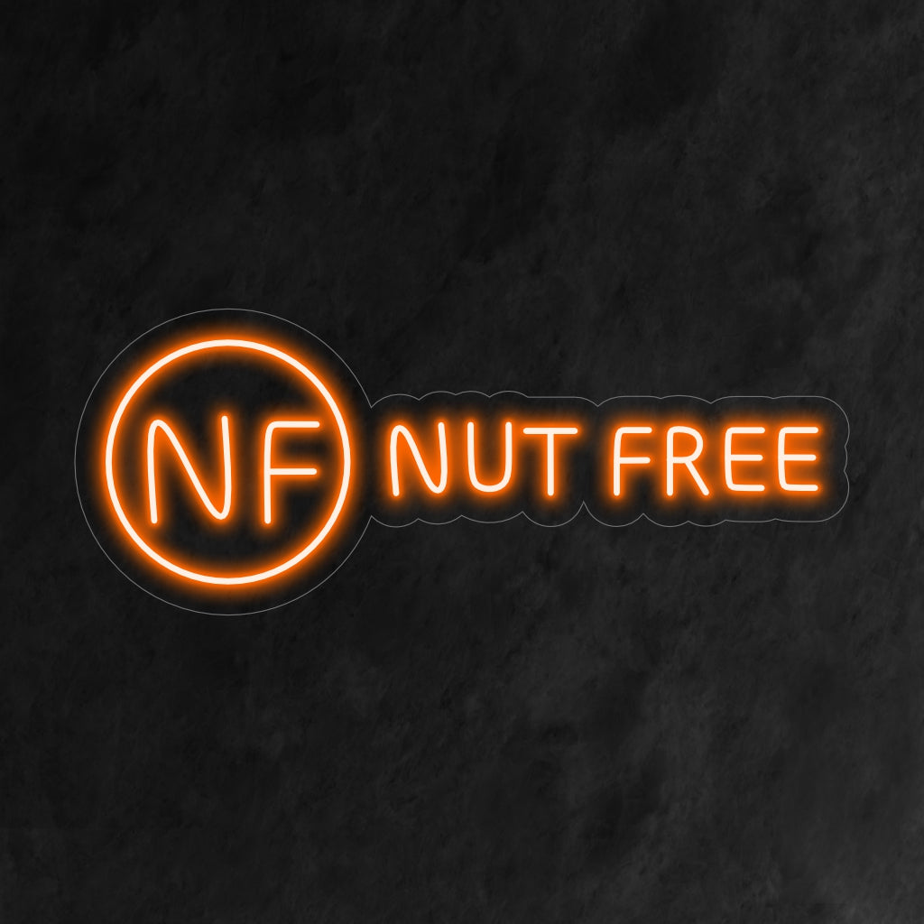 El letrero de neón "Nut Free" es un elemento visualmente claro e imprescindible para espacios que promueven la concienciación sobre las alergias. ¡Ilumina con un compromiso con la seguridad y la inclusión!
