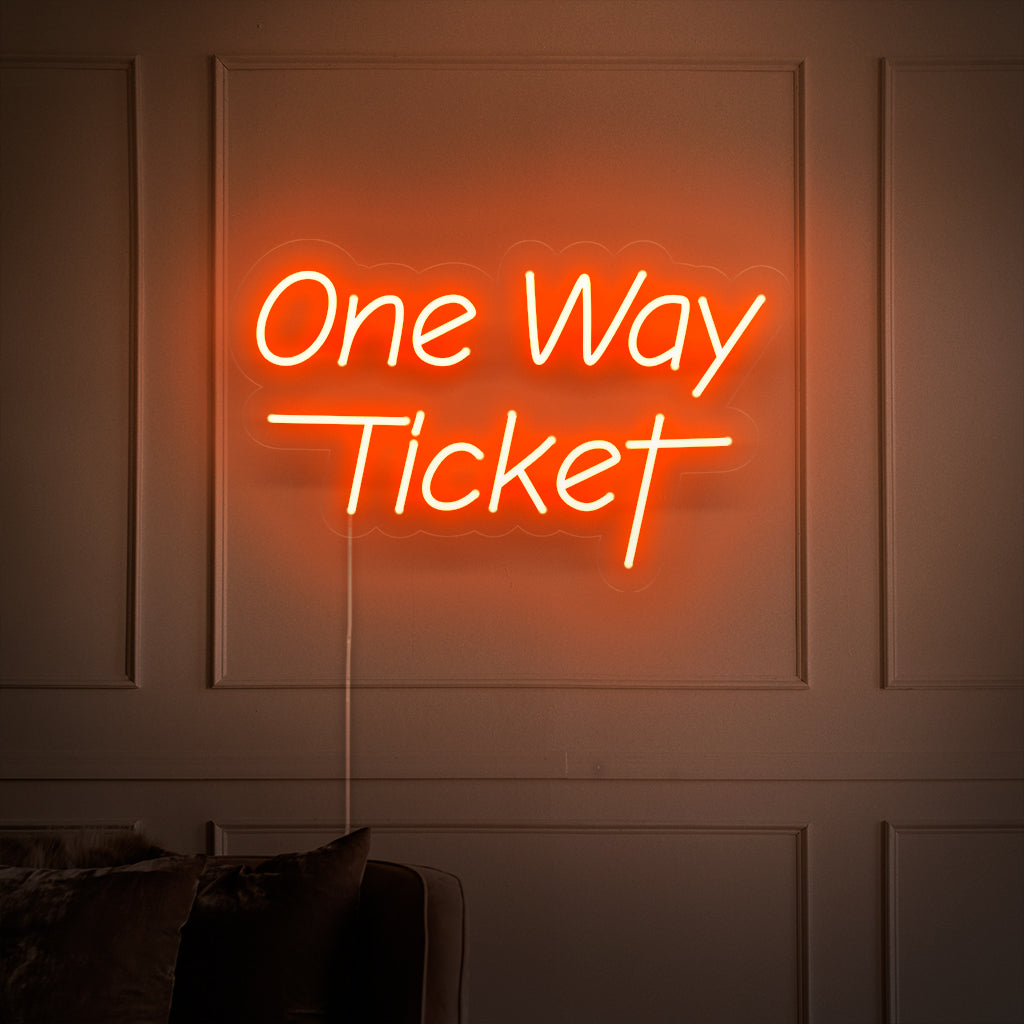 "One Way Ticket Neon Sign" is an adventurous and wanderlust-inspired addition, perfect for spaces that celebrate the thrill of exploration. Illuminate with the spirit of a one-way journey!