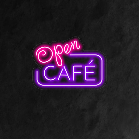 "Open Cafe Neon Sign" is a welcoming and inviting addition, perfect for spaces that celebrate the warmth of a coffee shop atmosphere. Illuminate with the promise of open doors and cozy ambiance!