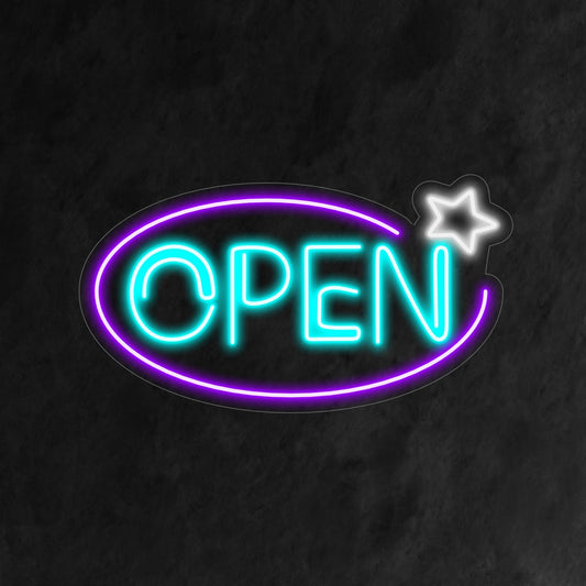 "Open Neon Sign" is a timeless and welcoming addition, perfect for businesses extending an invitation. Illuminate with a friendly glow!