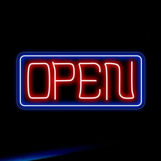 "Open Neon Sign" is a beacon of hospitality, perfect for spaces that welcome guests with warmth and openness. Illuminate with a friendly and inviting aura!