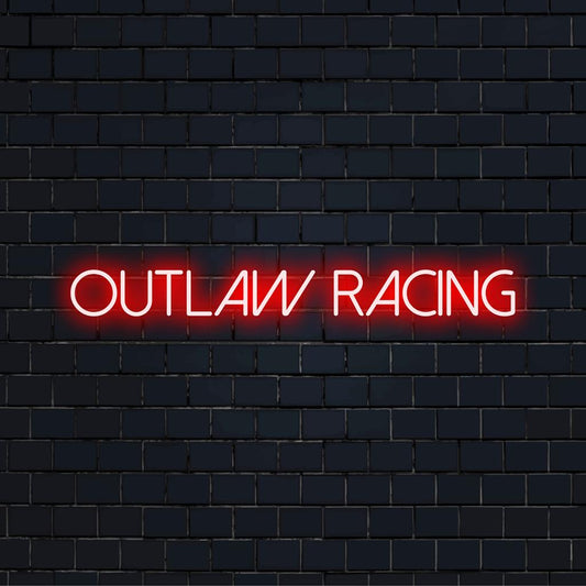 Vibrant custom LED neon sign by Outlaw Racing; a blend of vivid colors creating striking wall art for any space.